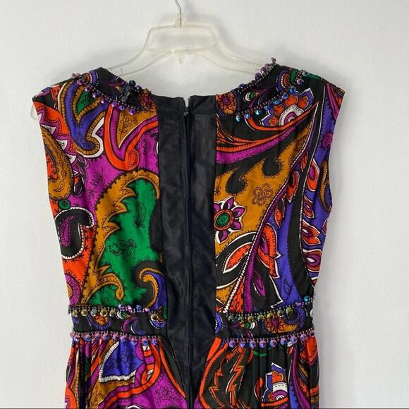 Vintage Handmade Beaded Retro Mod 70s Maxi Dress - Picture 7 of 9